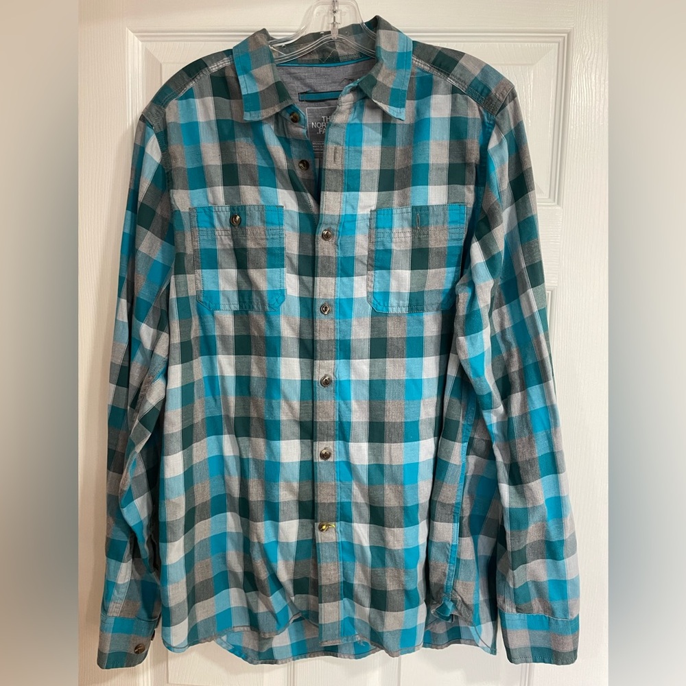 Blue and Gray Plaid Button-Up Shirt